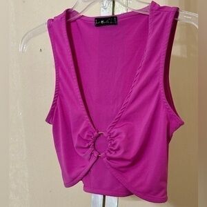 JUST QUELLA FUSCHIA / GOLD RING CROPPED TOP SZ XS
